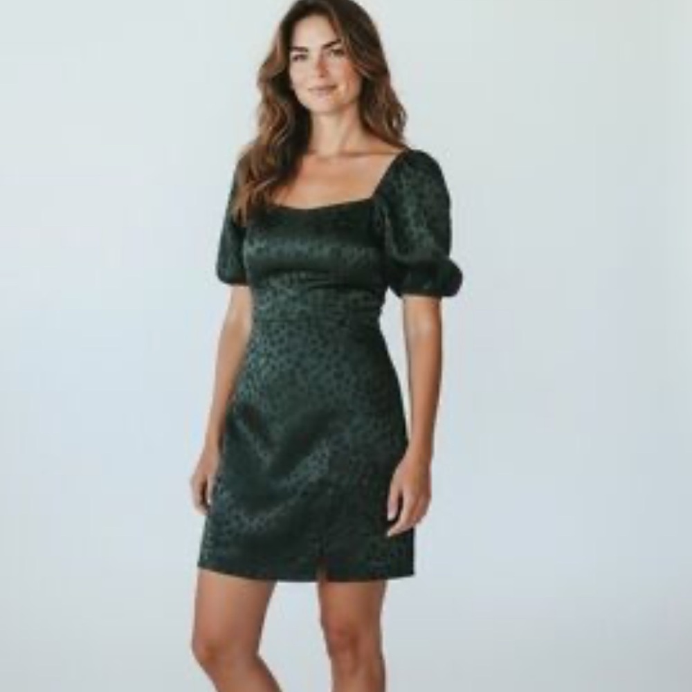 BNWT Altar'd State Dark Green Puff Sleeve Dress
